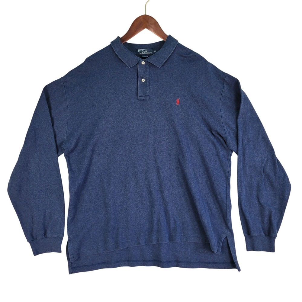 Polo Ralph Lauren Rugby Polo Shirt Men's Size XL Navy Blue Heathered Red Pony LS